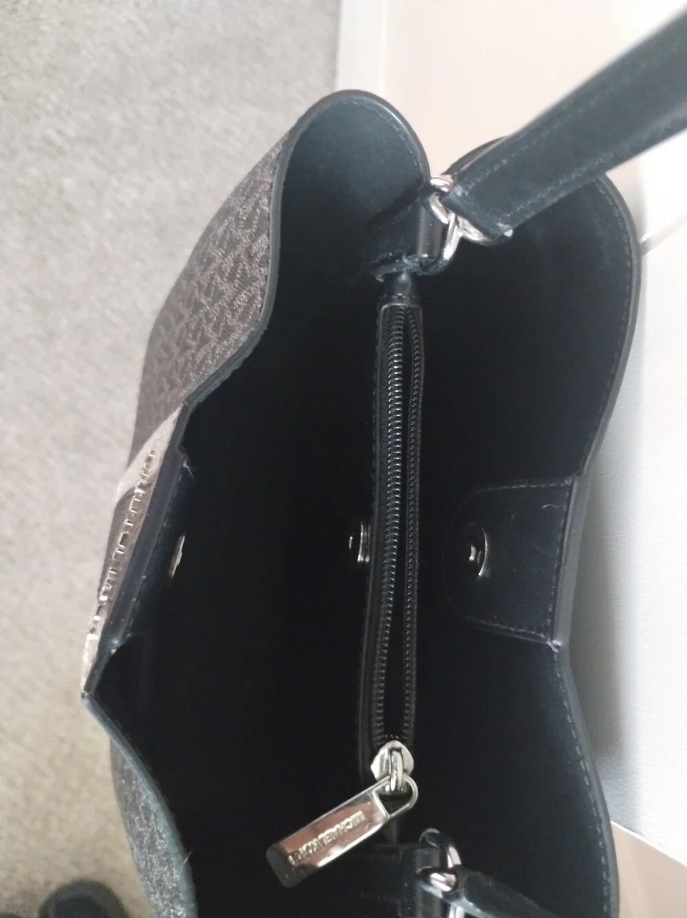 Michael Kors Black and Silver Signature Stripe Purse